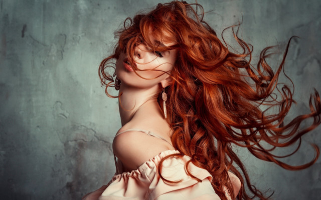 Red hair wind blown portrait free wallpaper - medium preview image