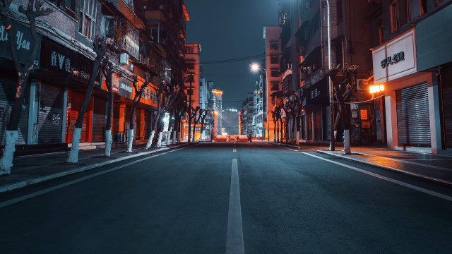 City street night streetlight buildings free wallpaper - medium preview image