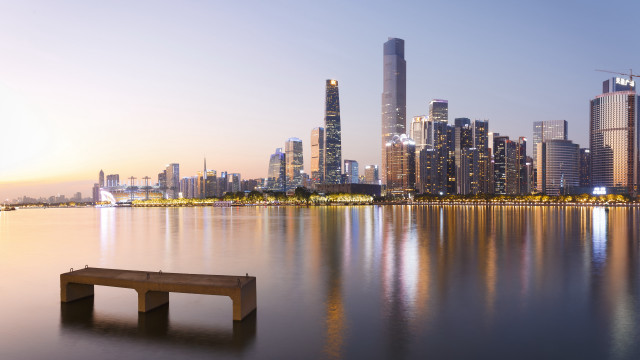 Lake bench city sunset architecture free wallpaper - medium preview image