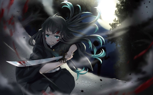 Woman blood sword fullmoon tree free wallpaper - medium preview image