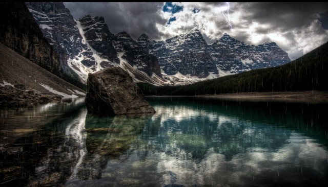 Mountain range lake clouds dark free wallpaper - medium preview image