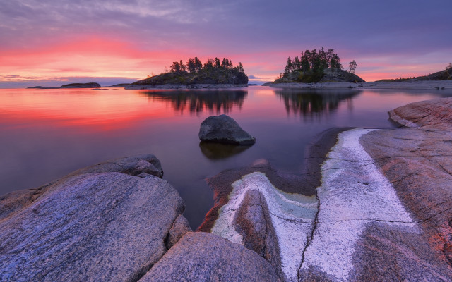 Sunset lake rocks trees pink #2 free wallpaper - medium preview image