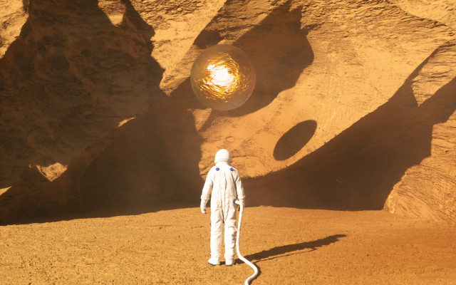 Space suit man yellow light free wallpaper - medium preview image