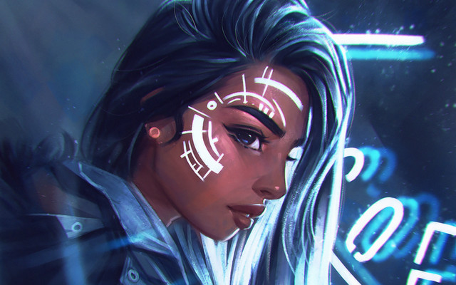Futuristic woman clock face neon free wallpaper - medium preview image