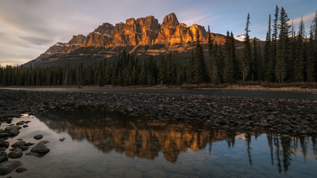 Mountain reflection river forest city free wallpaper - medium preview image