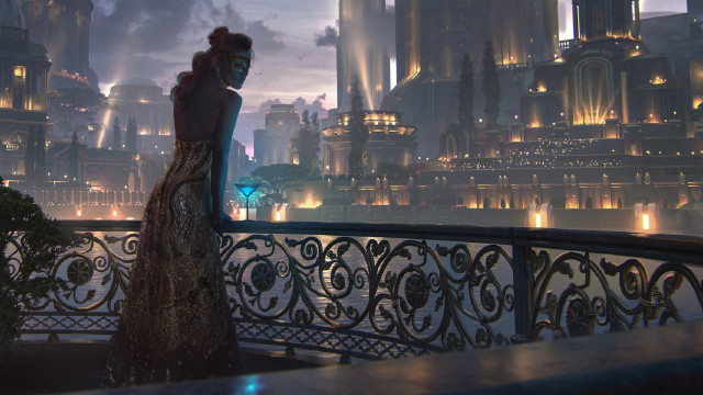 Woman dress balcony city night free wallpaper - medium preview image