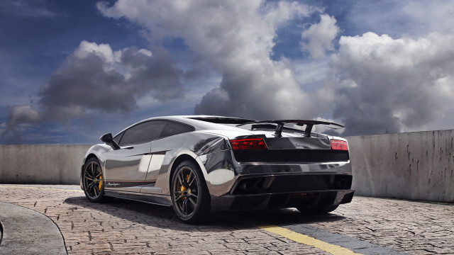 Silver sportscar brickroad cloudysky chrome free wallpaper - medium preview image