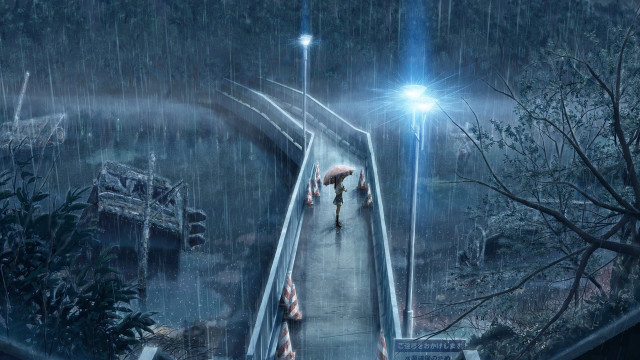 Couple walking rain covered walkway free wallpaper - medium preview image
