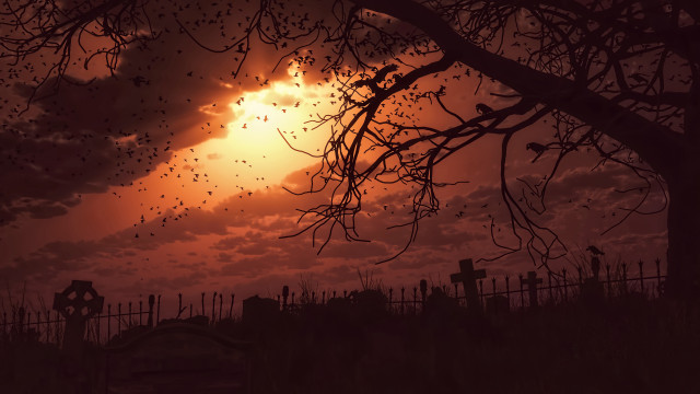 Cemetery sunset bats gothic matte free wallpaper - medium preview image