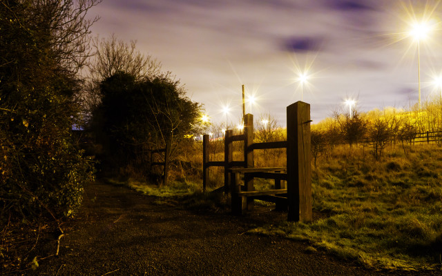 Wooden gate night lights path free wallpaper - medium preview image