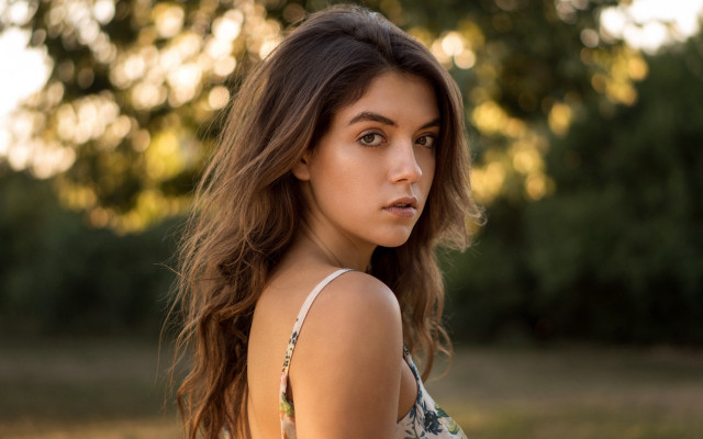 Woman long hair field bokeh free wallpaper - medium preview image