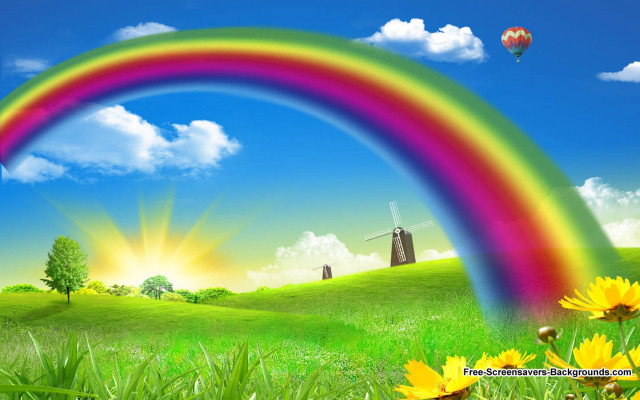 Rainbow field windmill blue sky free wallpaper - medium preview image