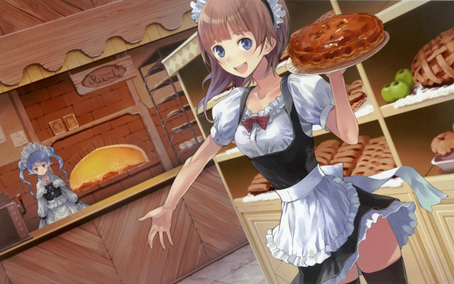 Woman pie bakery maid blue free wallpaper - medium preview image