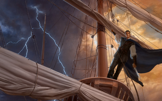 Man cape boat ocean lightning free wallpaper - medium preview image