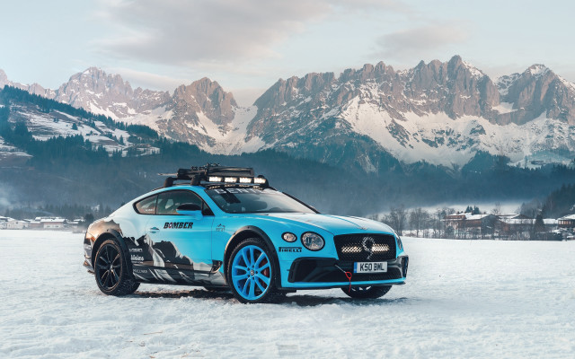 Blue car ski snow mountains free wallpaper - medium preview image