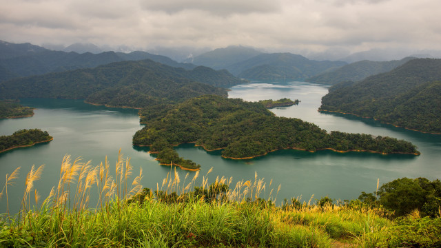 Lake mountains trees forest cloudy free wallpaper - medium preview image