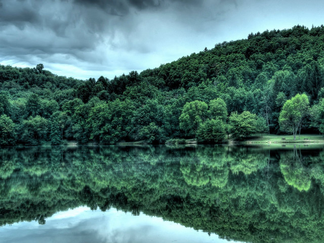 Lake forest cloudy sky background free wallpaper - medium preview image