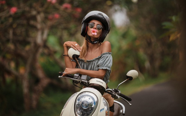 Woman clown nose motorcycle cigarette free wallpaper - medium preview image