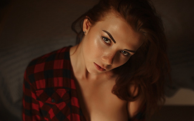 Woman long hair red shirt #2 free wallpaper - medium preview image