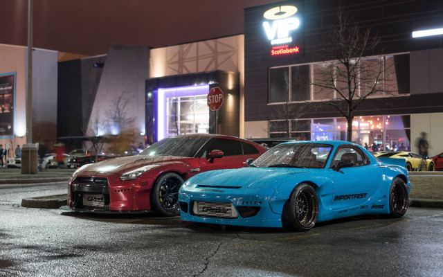 Night parking lot building lit free wallpaper - medium preview image