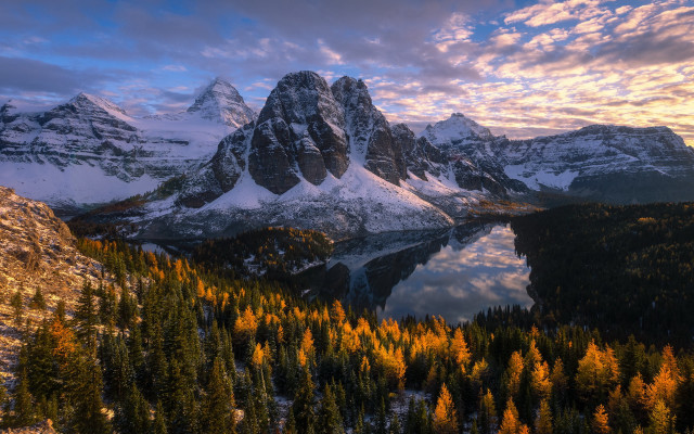 Mountain lake autumn sunset forest free wallpaper - medium preview image