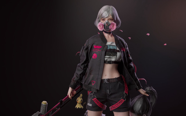 Woman gasmask cyberpunk skateboard bag free wallpaper - medium preview image