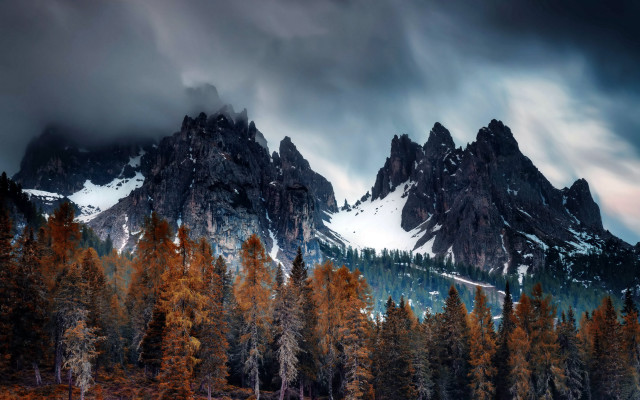 Mountain range autumn leaves campfire free wallpaper - medium preview image