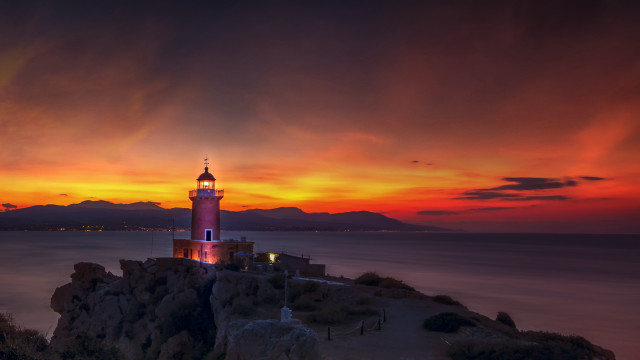 Lighthouse rocky cliff sunset ocean #5 free wallpaper - medium preview image