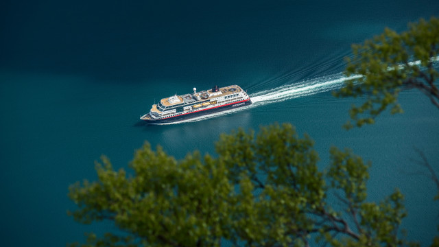 Boat trees hill tiltshift photorealism free wallpaper - medium preview image