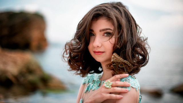 Woman butterfly lake portrait elina free wallpaper - medium preview image