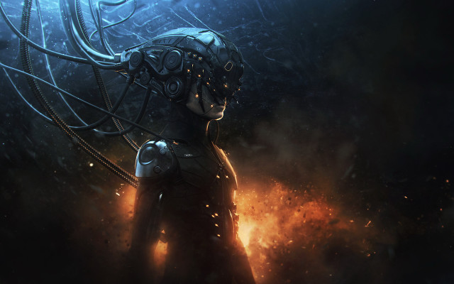 Futuristic woman octopus helmet cyberpunk free wallpaper - medium preview image