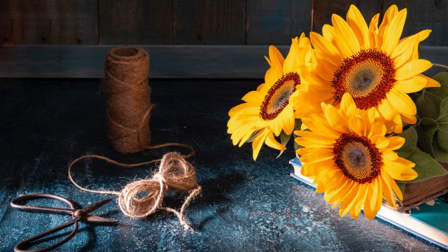 Sunflowers table book twine stilllife free wallpaper - medium preview image