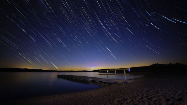 Night sky lake dock stars free wallpaper - medium preview image
