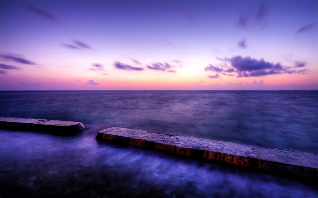 Pier purple sunset clouds city free wallpaper - medium preview image