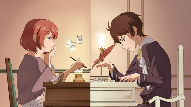 Couple people sitting table pen free wallpaper - medium preview image