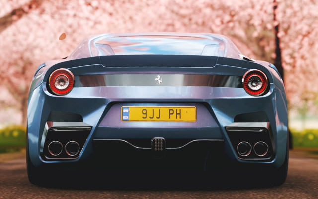 Blue sports car cherry blossoms free wallpaper - medium preview image