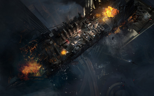 Large ship flames ocean night free wallpaper - medium preview image