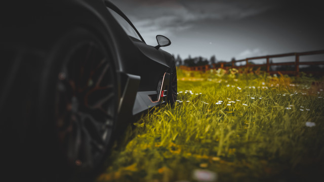 Car field fence sunset blurry free wallpaper - medium preview image