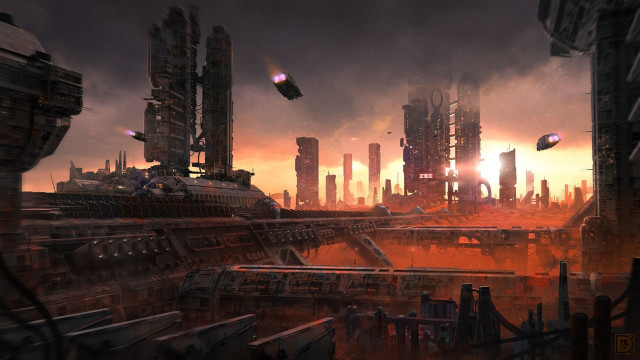 Futuristic city sky water architecture free wallpaper - medium preview image