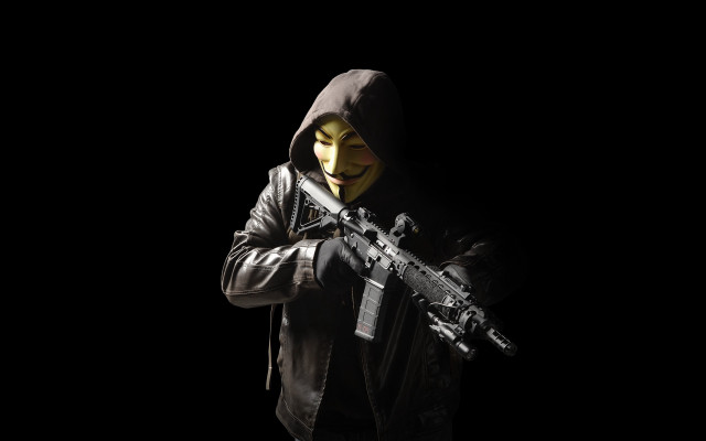Man mask gun hood portrait free wallpaper - medium preview image