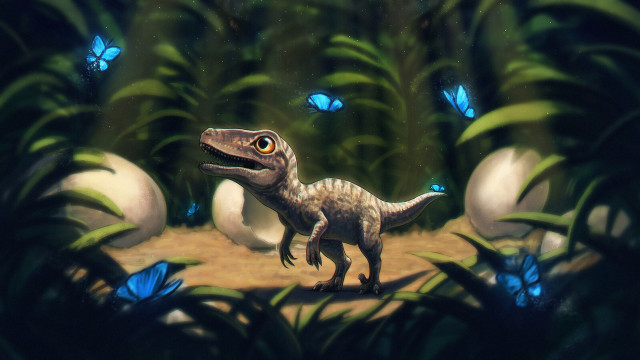 Small dinosaur jungle butterflies bird free wallpaper - medium preview image