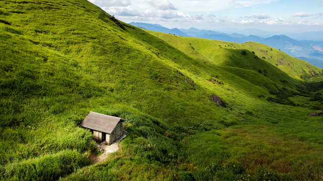 Small house grassy hill mountains #2 free wallpaper - medium preview image