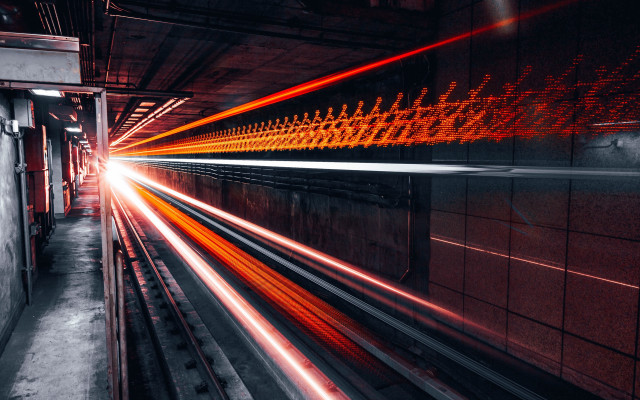 Futuristic train tunnel cyberpunk city free wallpaper - medium preview image