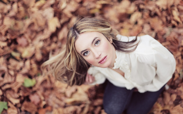 Woman leaves serious pov autumn free wallpaper - medium preview image