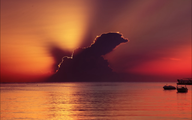 Cloud sunset water boats matte free wallpaper - medium preview image