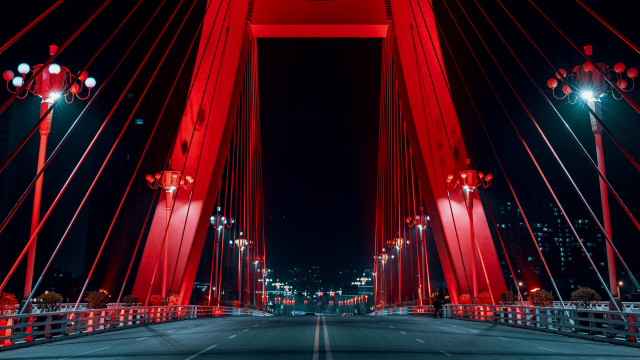 Red bridge night city lights free wallpaper - medium preview image