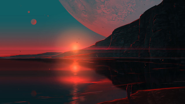Sunset mountain water planet matte free wallpaper - medium preview image