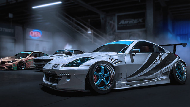 Garage cars neon sign pearlescent free wallpaper - medium preview image