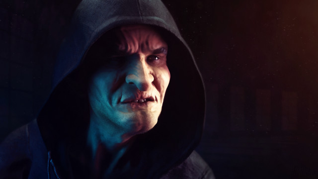 Creepy man hooded jacket glowing free wallpaper - medium preview image