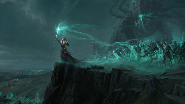 Mountain man sword monsters rocks free wallpaper - medium preview image